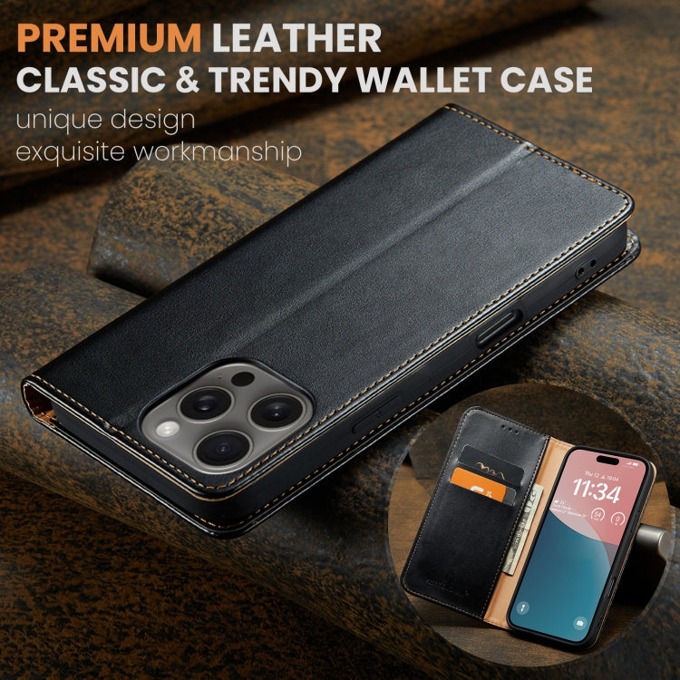 For iPhone 16 Pro Fierre Shann PU Genuine Leather Texture Phone Case(Black) - iPhone 16 Pro Cases by FIERRE SHANN | Online Shopping UK | buy2fix