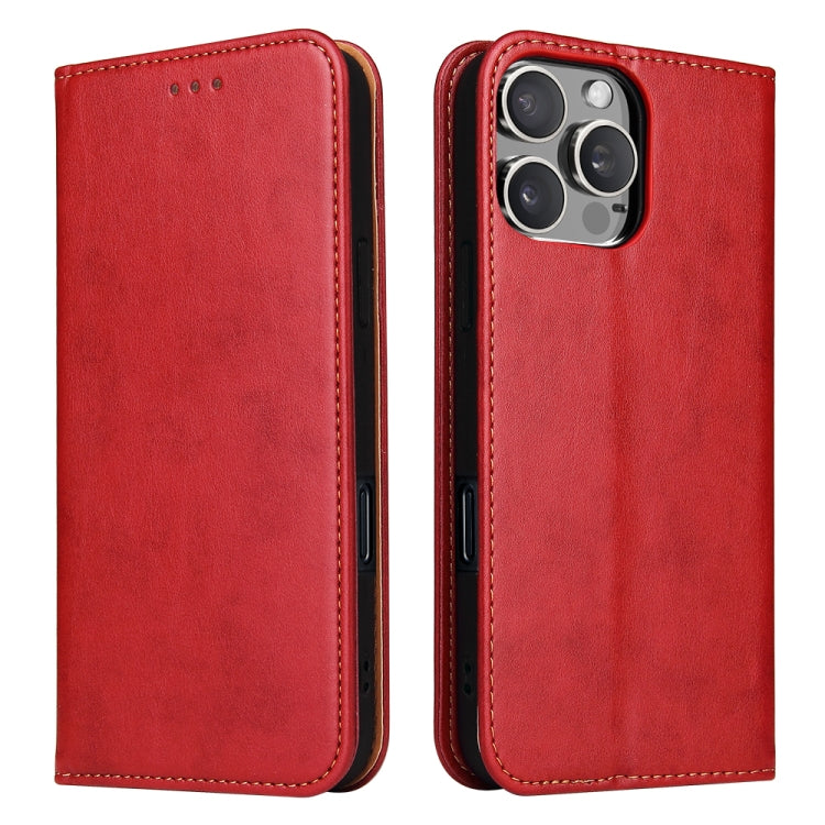 For iPhone 16 Pro Fierre Shann PU Genuine Leather Texture Phone Case(Red) - iPhone 16 Pro Cases by FIERRE SHANN | Online Shopping UK | buy2fix