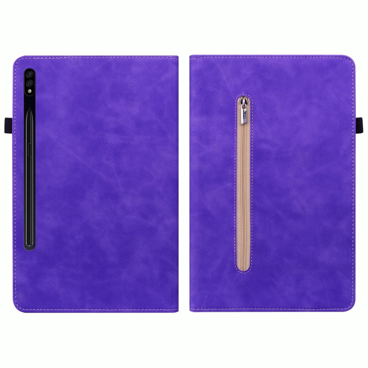 For Samsung Galaxy Tab S9 Skin Feel Solid Color Zipper Leather Tablet Case(Purple) - Galaxy Tab S9 Cases by buy2fix | Online Shopping UK | buy2fix