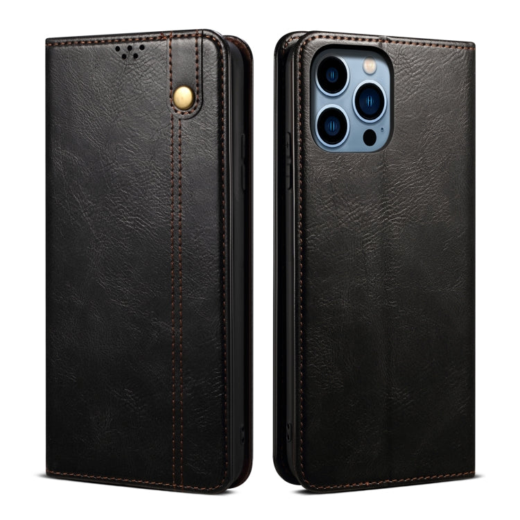 For iPhone 16 Pro Max Oil Wax Crazy Horse Texture Leather Phone Case(Black) - iPhone 16 Pro Max Cases by buy2fix | Online Shopping UK | buy2fix