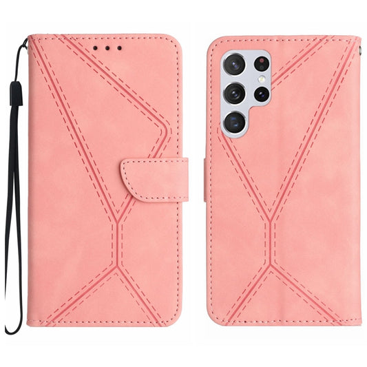 For Samsung Galaxy S24 Ultra 5G Stitching Embossed Leather Phone Case(Pink) - Galaxy S24 Ultra 5G Cases by buy2fix | Online Shopping UK | buy2fix