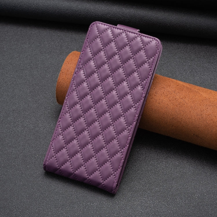 For iPhone 16 Pro Diamond Lattice Vertical Flip Leather Phone Case(Dark Purple) - iPhone 16 Pro Cases by buy2fix | Online Shopping UK | buy2fix