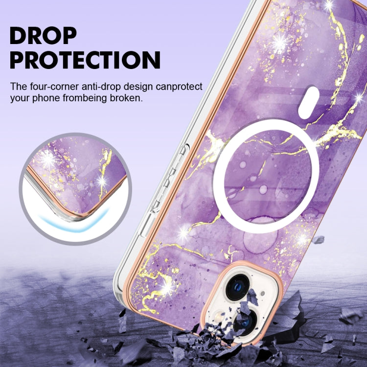 For iPhone 14 Marble Pattern Dual-side IMD Magsafe TPU Phone Case(Purple 002) - iPhone 14 Cases by buy2fix | Online Shopping UK | buy2fix