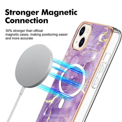 For iPhone 15 Plus Marble Pattern Dual-side IMD Magsafe TPU Phone Case(Purple 002) - iPhone 15 Plus Cases by buy2fix | Online Shopping UK | buy2fix