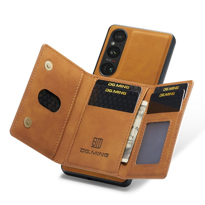 For Sony Xperia 1 V DG.MING M2 Series 3-Fold Multi Card Bag + Magnetic Phone Case(Brown) - Sony Cases by DG.MING | Online Shopping UK | buy2fix