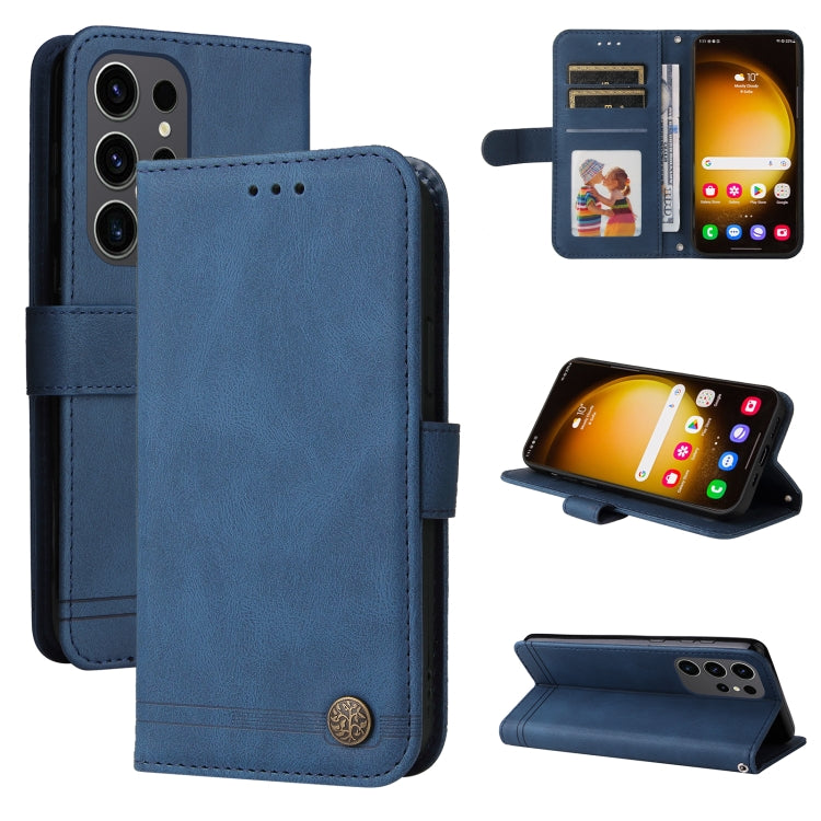 For Samsung Galaxy S24 Ultra Skin Feel Life Tree Metal Button Leather Phone Case(Blue) - Galaxy S23 FE 5G Cases by buy2fix | Online Shopping UK | buy2fix