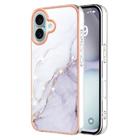 For iPhone 16 Plus Electroplating Marble Pattern Dual-side IMD TPU Shockproof Phone Case (White 006) - iPhone 16 Plus Cases by buy2fix | Online Shopping UK | buy2fix