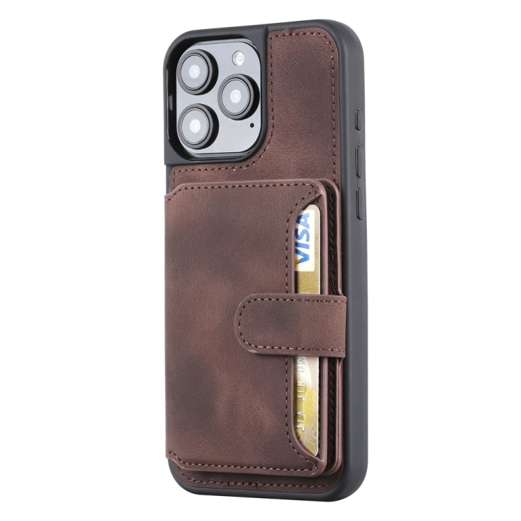 For iPhone 16 Pro Max Skin Feel Dream RFID Anti-theft PU Card Bag Phone Case(Coffee) - iPhone 16 Pro Max Cases by buy2fix | Online Shopping UK | buy2fix