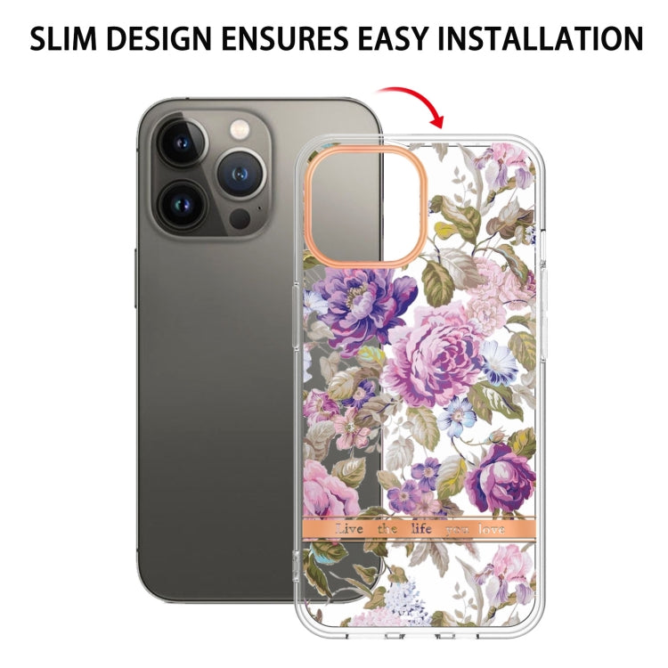 For iPhone 16 Pro Max Flowers and Plants Series IMD TPU Phone Case(Purple Peony) - iPhone 16 Pro Max Cases by buy2fix | Online Shopping UK | buy2fix