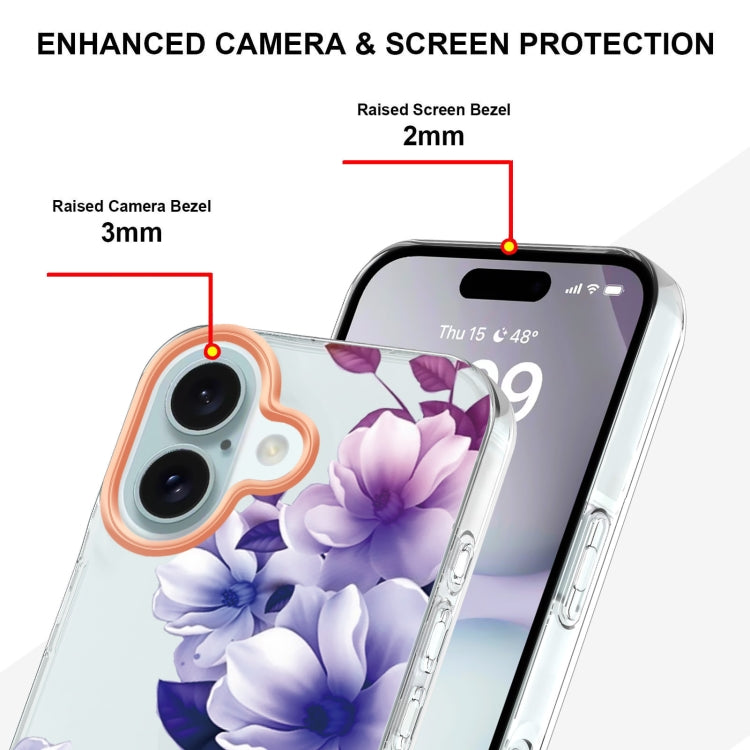 For iPhone 16 Flowers and Plants Series IMD TPU Phone Case(Purple Begonia) - iPhone 16 Cases by buy2fix | Online Shopping UK | buy2fix