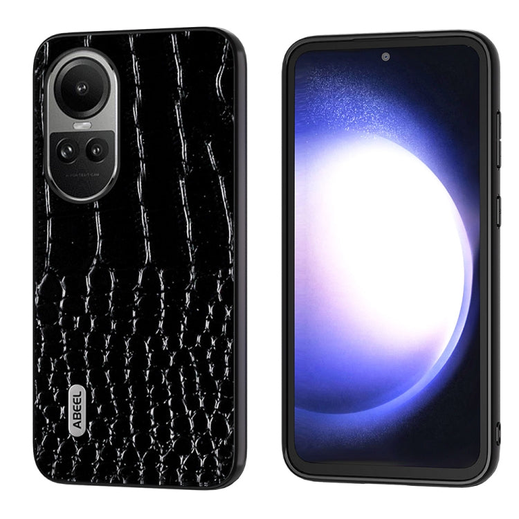 For OPPO Reno 10 / 10 Pro Global ABEEL Genuine Leather Crocodile Pattern Black Edge Phone Case(Black) - OPPO Cases by buy2fix | Online Shopping UK | buy2fix