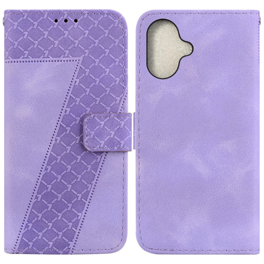 For iPhone 16 Seven-shaped Embossed Leather Phone Case(Purple) - iPhone 16 Cases by buy2fix | Online Shopping UK | buy2fix