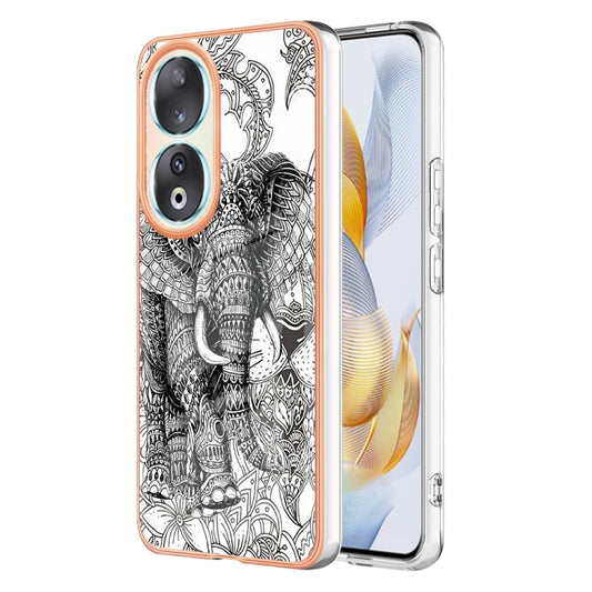 For Honor 90 5G Electroplating Marble Dual-side IMD Phone Case(Totem Elephant) - Honor Cases by buy2fix | Online Shopping UK | buy2fix