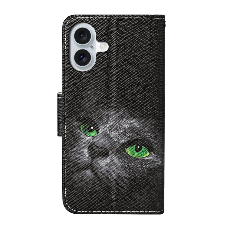 For iPhone 16 Plus 3D Colored Drawing Flip Leather Phone Case(Black Cat) - iPhone 16 Plus Cases by buy2fix | Online Shopping UK | buy2fix