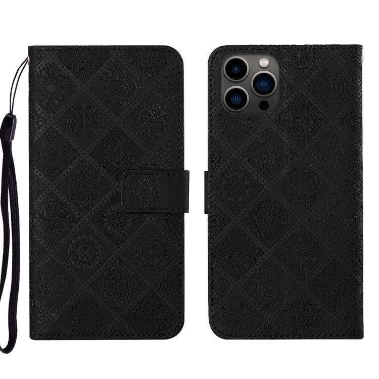 For iPhone 16 Pro Ethnic Style Embossed Pattern Leather Phone Case(Black) - iPhone 16 Pro Cases by buy2fix | Online Shopping UK | buy2fix