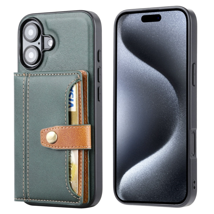 For iPhone 16 Calfskin Card Slot TPU Hybrid PU Phone Case(Green) - iPhone 16 Cases by buy2fix | Online Shopping UK | buy2fix