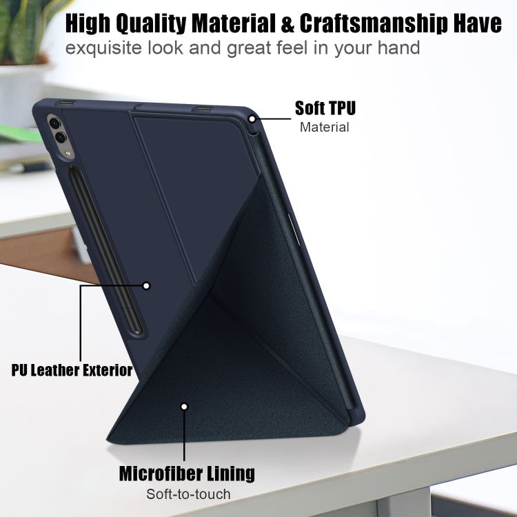 For Samsung Galaxy Tab S9+ Cloth Texture Multi-folding Horizontal Flip Leather Tablet Case(Dark Blue) - Galaxy Tab S9+ Cases by buy2fix | Online Shopping UK | buy2fix