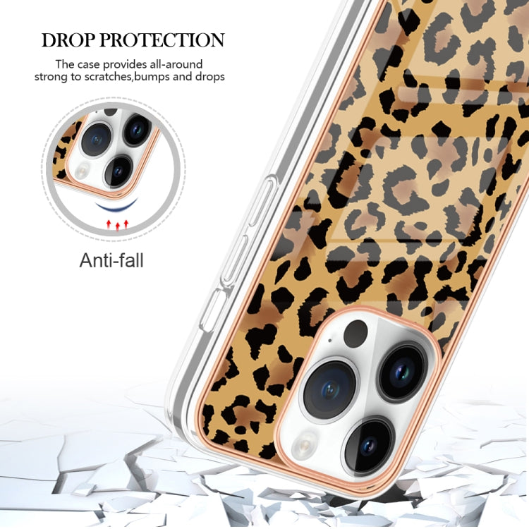 For iPhone 16 Pro Max Electroplating Marble Dual-side IMD Phone Case(Leopard Print) - iPhone 16 Pro Max Cases by buy2fix | Online Shopping UK | buy2fix