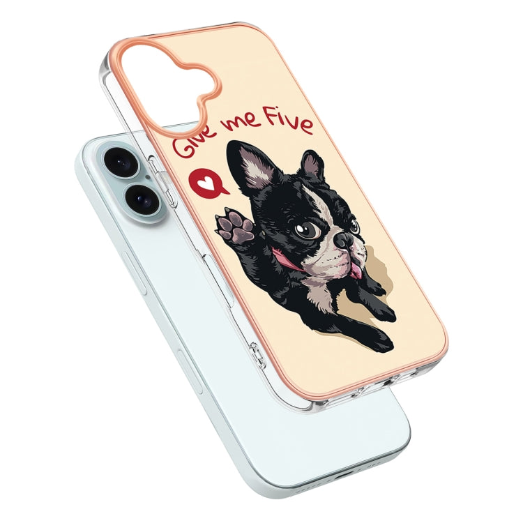 For iPhone 16 Plus Electroplating Marble Dual-side IMD Phone Case(Lucky Dog) - iPhone 16 Plus Cases by buy2fix | Online Shopping UK | buy2fix