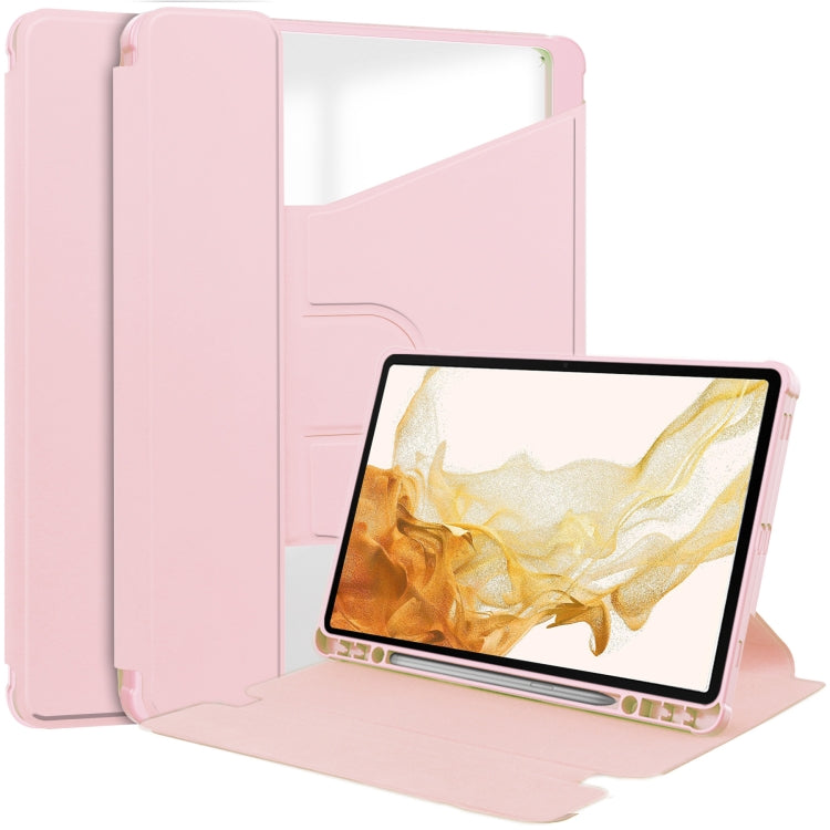 For Samsung Galaxy Tab S9 360 Rotation Transparent Smart Leather Case(Pink) - Galaxy Tab S9 Cases by buy2fix | Online Shopping UK | buy2fix