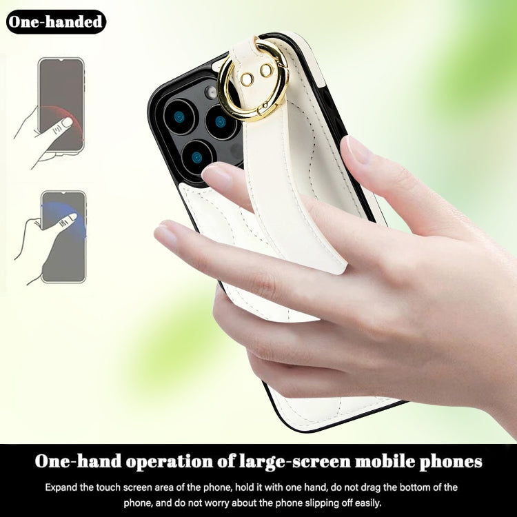 For iPhone 16 Pro Max Non-slip Full Coverage Ring PU Phone Case with Wristband(White) - iPhone 16 Pro Max Cases by buy2fix | Online Shopping UK | buy2fix