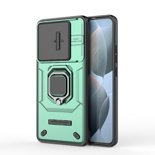 For Xiaomi Redmi K70E 5G Sliding Camshield TPU + PC Shockproof Phone Case with Holder(Green) - K70E Cases by buy2fix | Online Shopping UK | buy2fix