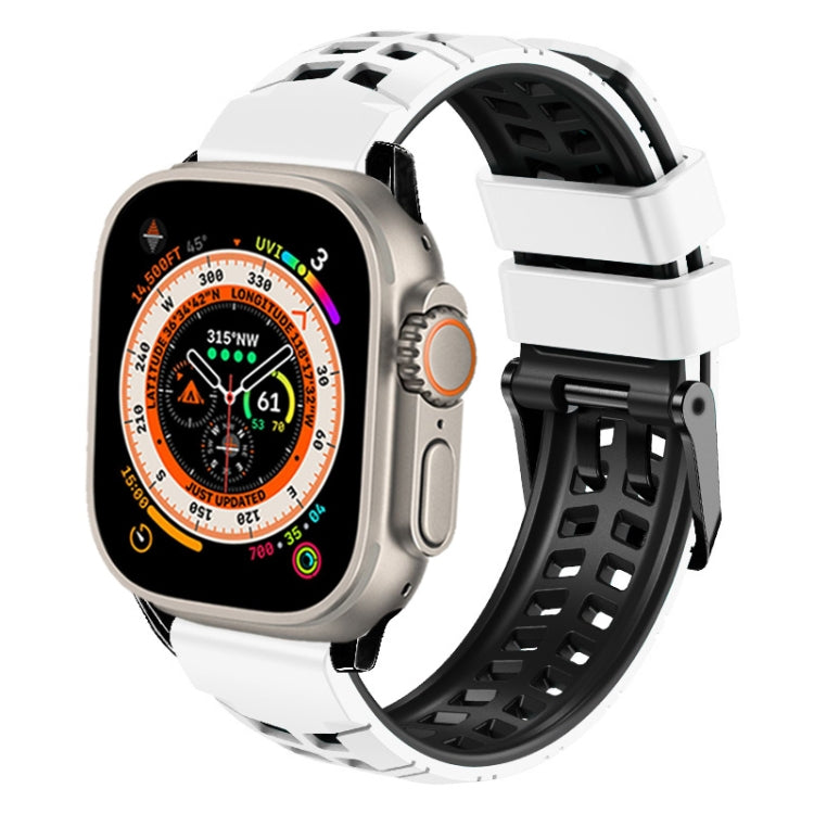 For Apple Watch Ultra 49mm Twill Dual-row Buckle Silicone Watch Band(White Black) - Watch Bands by buy2fix | Online Shopping UK | buy2fix