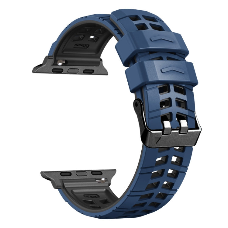 For Apple Watch SE 44mm Twill Dual-row Buckle Silicone Watch Band(Midnight Blue Black) - Watch Bands by buy2fix | Online Shopping UK | buy2fix