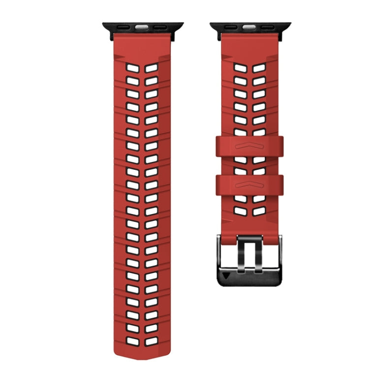 For Apple Watch Series 5 40mm Twill Dual-row Buckle Silicone Watch Band(Red Black) - Watch Bands by buy2fix | Online Shopping UK | buy2fix