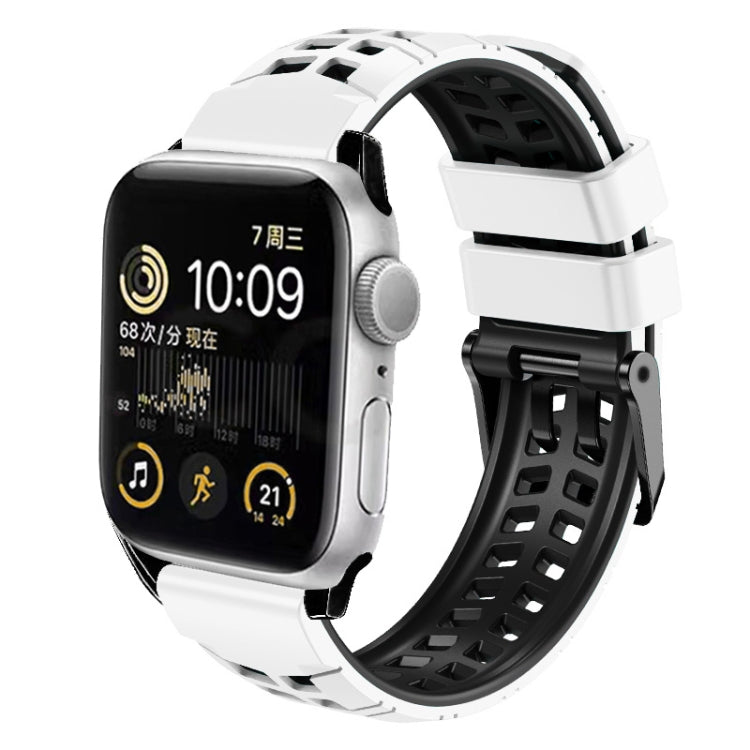 For Apple Watch Series 4 44mm Twill Dual-row Buckle Silicone Watch Band(White Black) - Watch Bands by buy2fix | Online Shopping UK | buy2fix