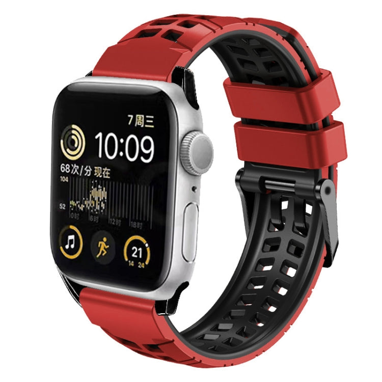 For Apple Watch Series 3 38mm Twill Dual-row Buckle Silicone Watch Band(Red Black) - Watch Bands by buy2fix | Online Shopping UK | buy2fix