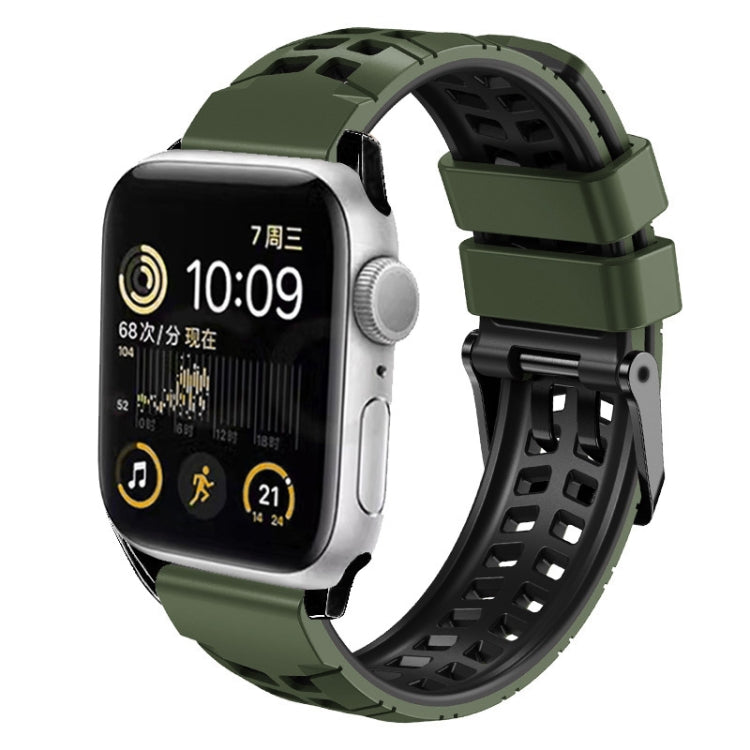 For Apple Watch 42mm Twill Dual-row Buckle Silicone Watch Band(Army Green Black) - Watch Bands by buy2fix | Online Shopping UK | buy2fix