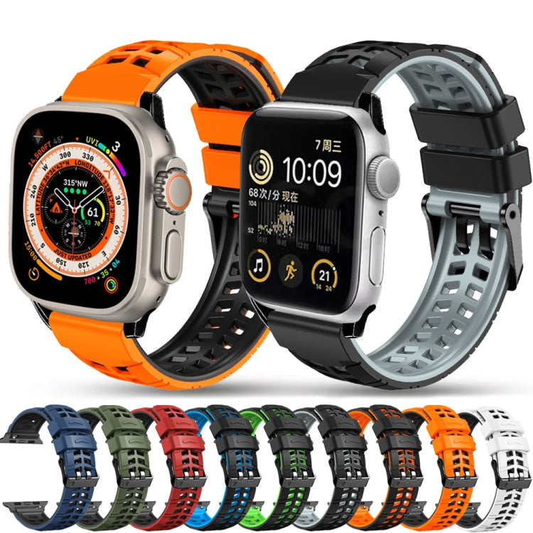 For Apple Watch Ultra 2 49mm Twill Dual-row Buckle Silicone Watch Band(Black Orange) - Watch Bands by buy2fix | Online Shopping UK | buy2fix
