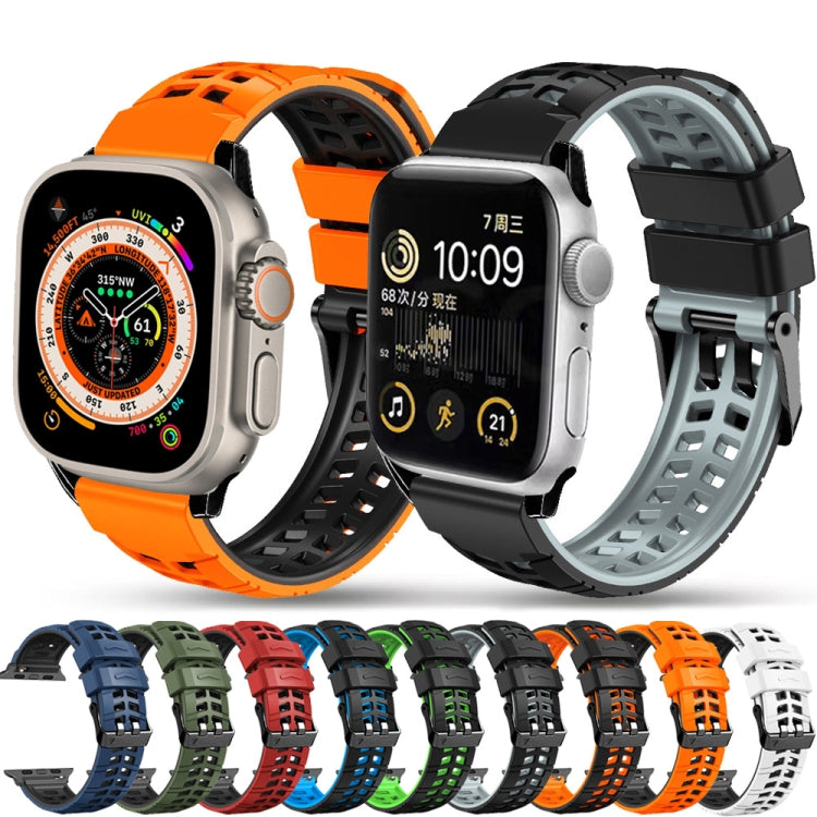 For Apple Watch SE 2023 40mm Twill Dual-row Buckle Silicone Watch Band(Orange Black) - Watch Bands by buy2fix | Online Shopping UK | buy2fix