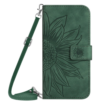 For Motorola Moto G Power 5G 2024 HT04 Skin Feel Sun Flower Embossed Flip Leather Phone Case with Lanyard(Green) - Motorola Cases by buy2fix | Online Shopping UK | buy2fix