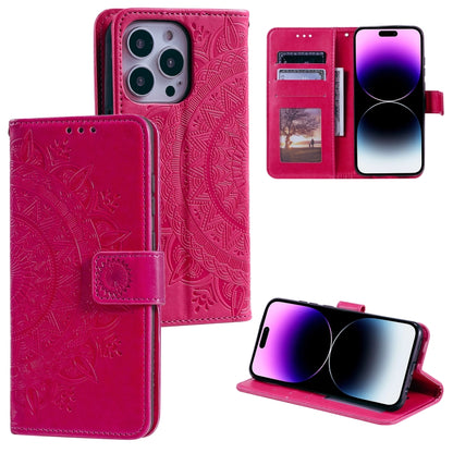 For iPhone 16 Pro Max Totem Flower Embossed Leather Phone Case(Red) - iPhone 16 Pro Max Cases by buy2fix | Online Shopping UK | buy2fix