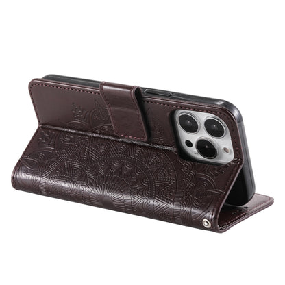 For iPhone 16 Pro Max Totem Flower Embossed Leather Phone Case(Brown) - iPhone 16 Pro Max Cases by buy2fix | Online Shopping UK | buy2fix