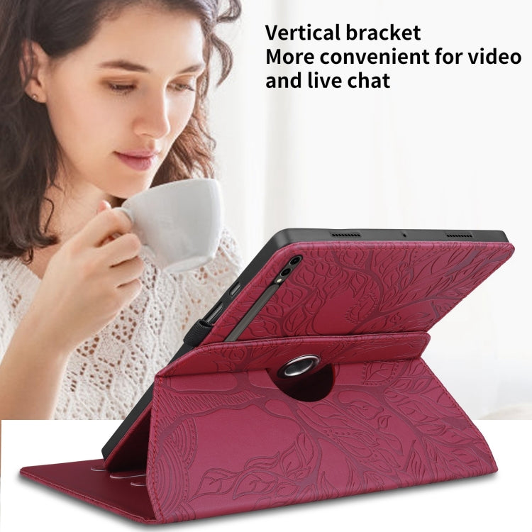 For Samsung Galaxy Tab S9 Ultra/S8 Ultra Tree Life Embossed Rotation Leather Tablet Case(Red) - Galaxy Tab S9 Ultra Cases by buy2fix | Online Shopping UK | buy2fix