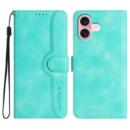 For iPhone 16 Heart Pattern Skin Feel Leather Phone Case(Light Blue) - iPhone 16 Cases by buy2fix | Online Shopping UK | buy2fix