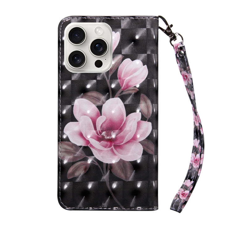 For iPhone 16 Pro 3D Painted Leather Phone Case(Pink Flower) - iPhone 16 Pro Cases by buy2fix | Online Shopping UK | buy2fix