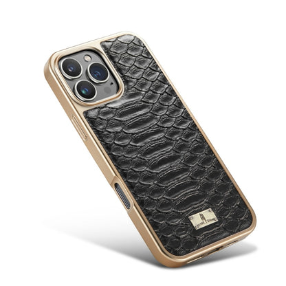 For iPhone 16 Pro Fierre Shann Python Texture Electroplating PU Phone Case(Black) - iPhone 16 Pro Cases by FIERRE SHANN | Online Shopping UK | buy2fix