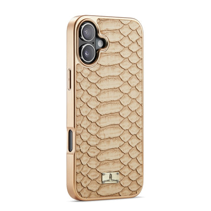 For iPhone 16 Plus Fierre Shann Python Texture Electroplating PU Phone Case(White) - iPhone 16 Plus Cases by FIERRE SHANN | Online Shopping UK | buy2fix