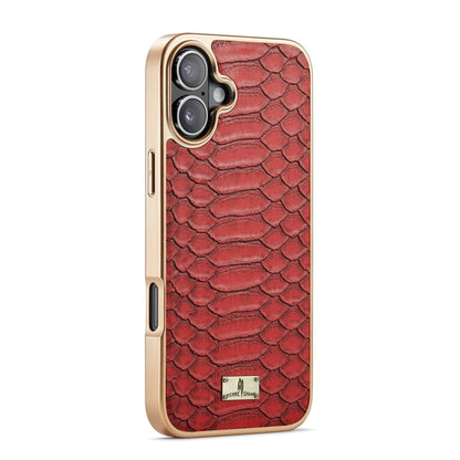 For iPhone 16 Plus Fierre Shann Python Texture Electroplating PU Phone Case(Red) - iPhone 16 Plus Cases by FIERRE SHANN | Online Shopping UK | buy2fix