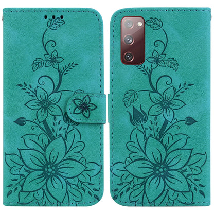 For Samsung Galaxy S20 FE 4G / 5G Lily Embossed Leather Phone Case(Green) - Galaxy S20 FE Cases by buy2fix | Online Shopping UK | buy2fix