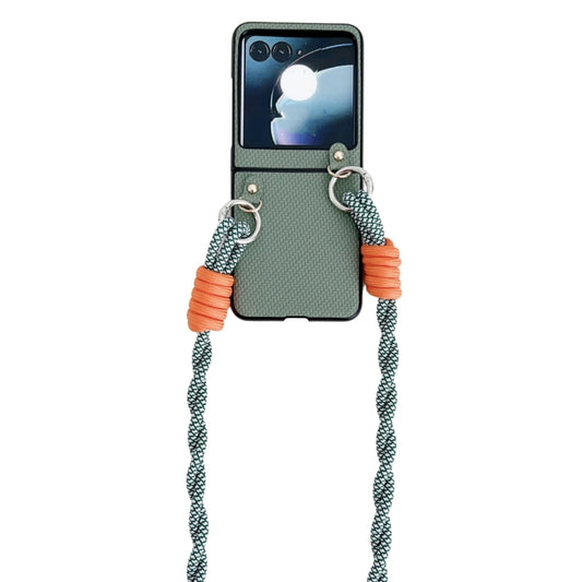 For Motorola Razr 50 Woven Texture Phone Case With Lanyard(Green) - Motorola Cases by buy2fix | Online Shopping UK | buy2fix