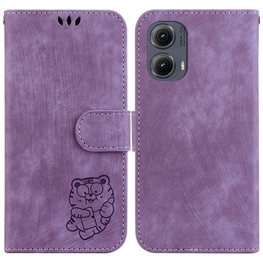 For Motorola Edge 2024 Little Tiger Embossed Leather Phone Case(Purple) - Motorola Cases by buy2fix | Online Shopping UK | buy2fix