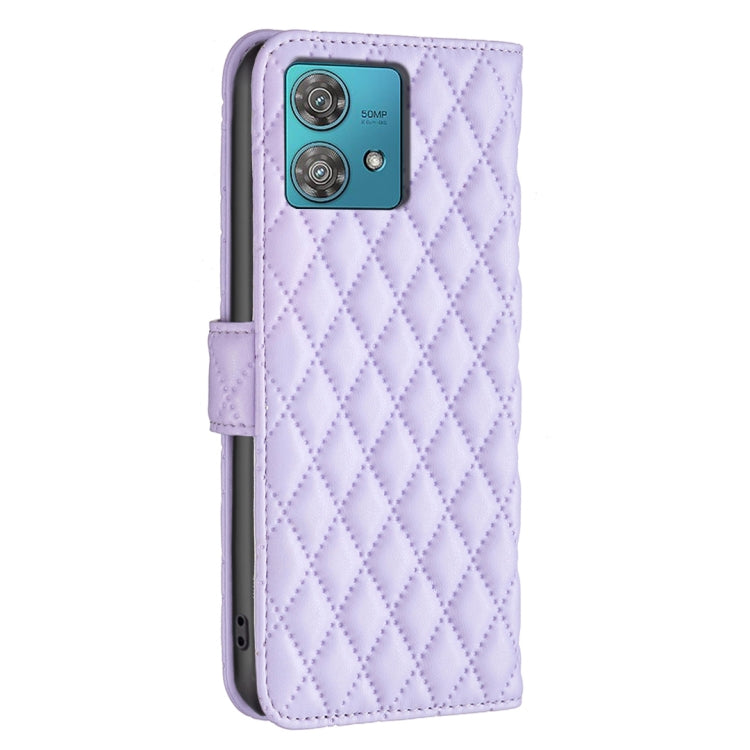 For Motorola Edge 40 Neo Diamond Lattice Wallet Flip Leather Phone Case(Purple) - Motorola Cases by buy2fix | Online Shopping UK | buy2fix