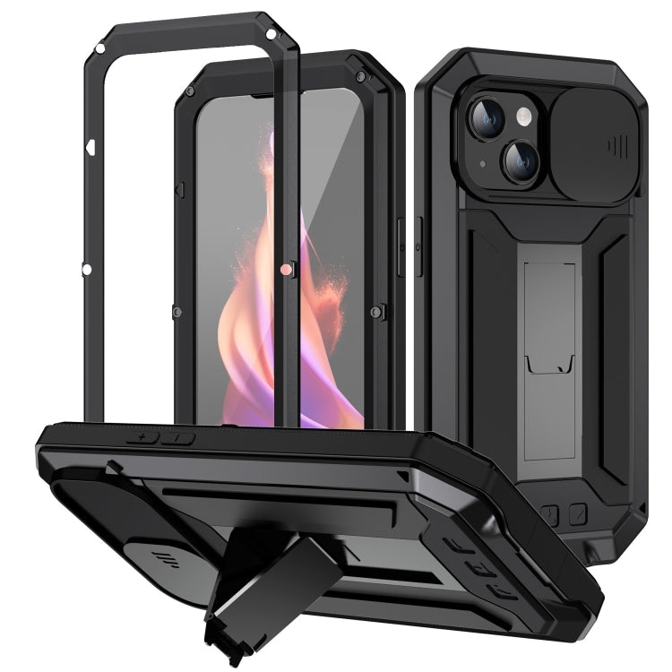 For iPhone 15 Plus R-JUST Sliding Camera IP54 Life Waterproof Holder Phone Case(Black) - iPhone 15 Plus Cases by R-JUST | Online Shopping UK | buy2fix