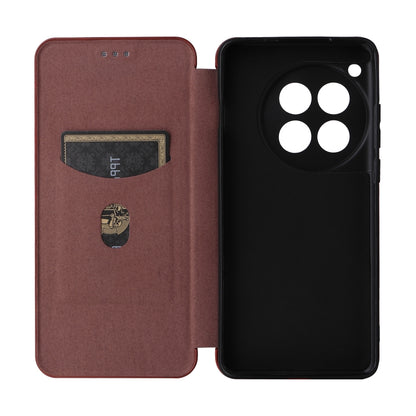 For OnePlus 12 Carbon Fiber Texture Flip Leather Phone Case(Brown) - OnePlus Cases by buy2fix | Online Shopping UK | buy2fix