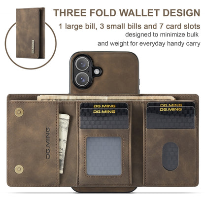 For iPhone 16 Plus DG.MING M1 Series 3-Fold Multi Card Wallet Leather Phone Case(Coffee) - iPhone 16 Plus Cases by DG.MING | Online Shopping UK | buy2fix